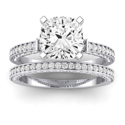 Daphne Moissanite Matching Band Only (does Not Include Engagement Ring)  For Ring With Cushion Center whitegold