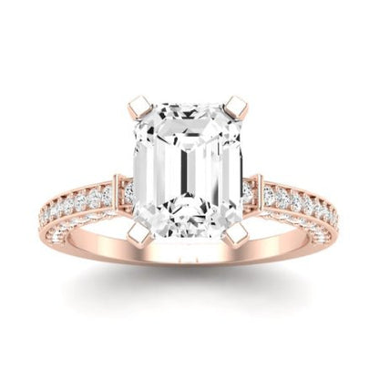 Daphne Moissanite Matching Band Only ( Engagement Ring Not Included) For Ring With Emerald Center rosegold