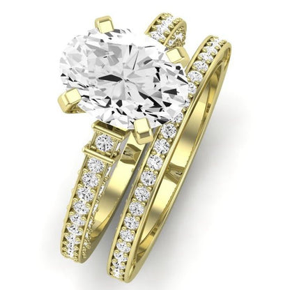 Daphne Moissanite Matching Band Only ( Engagement Ring Not Included) For Ring With Oval Center yellowgold