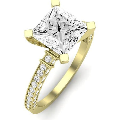Daphne Moissanite Matching Band Only (does Not Include Engagement Ring)  For Ring With Princess Center yellowgold