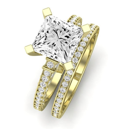 Daphne Moissanite Matching Band Only (does Not Include Engagement Ring)  For Ring With Princess Center yellowgold