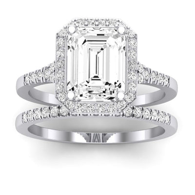 Desert Rose Emerald Moissanite Bridal Set whitegold