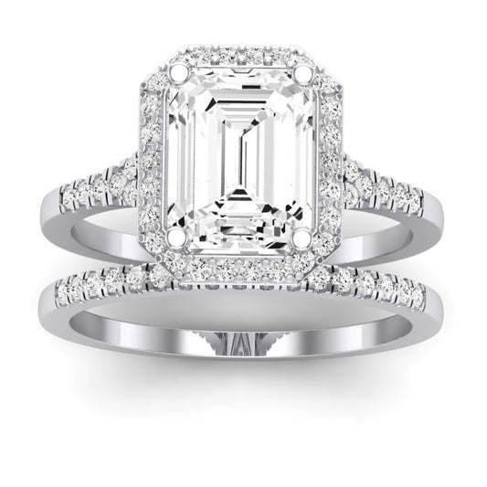 Desert Rose Emerald Moissanite Bridal Set whitegold