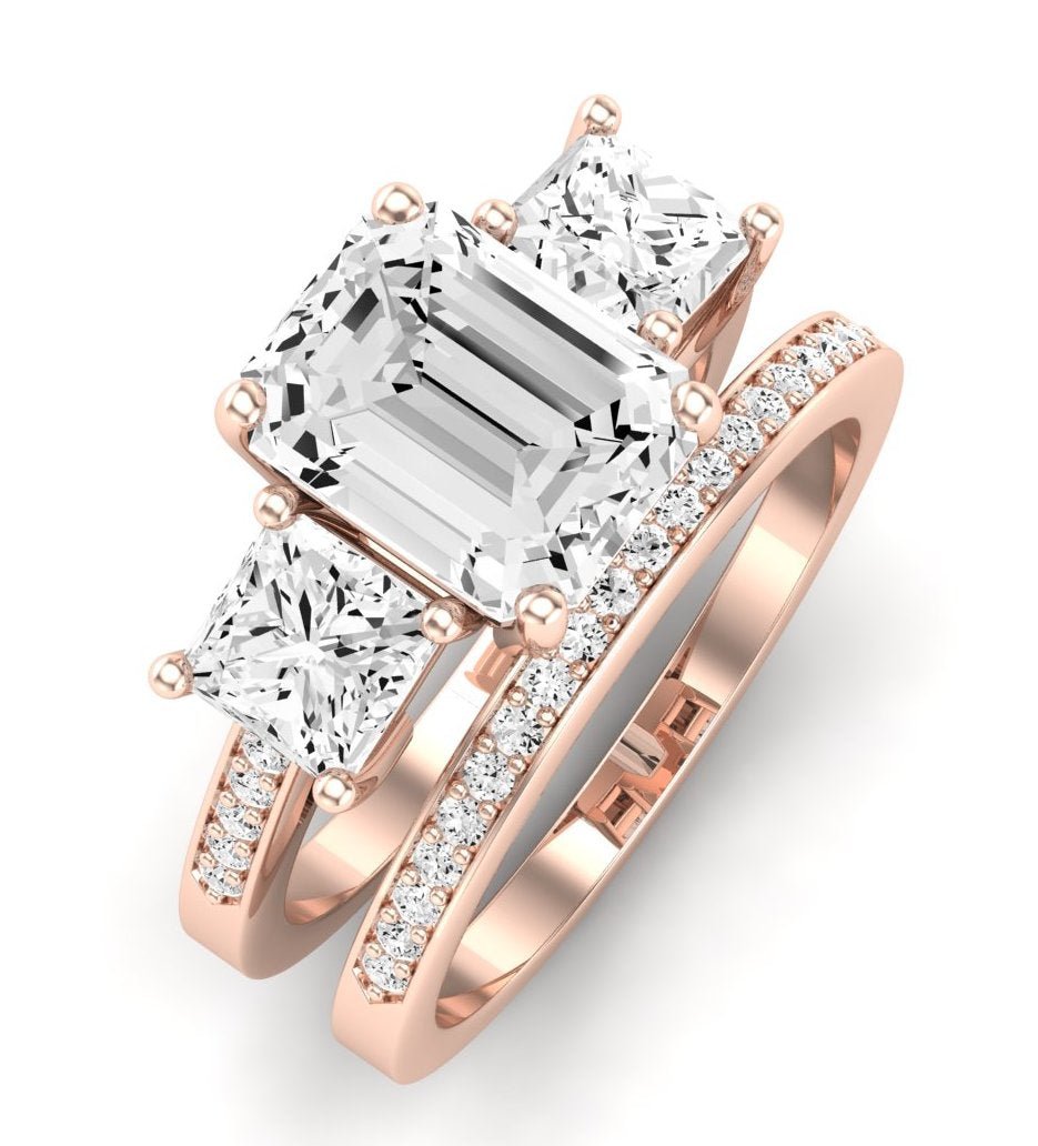 Dietes Moissanite Matching Band Only (does Not Include Engagement Ring) For Ring With Emerald Center rosegold