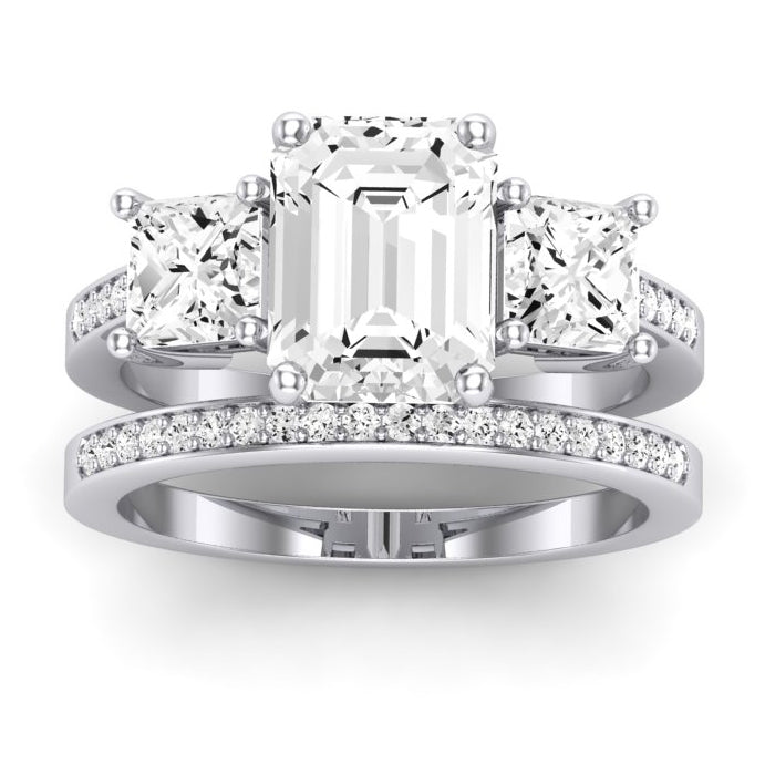 Dietes Moissanite Matching Band Only (does Not Include Engagement Ring) For Ring With Emerald Center whitegold