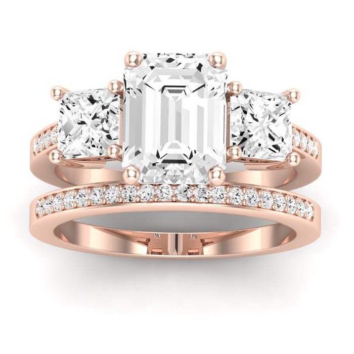 Dietes Moissanite Matching Band Only (does Not Include Engagement Ring) For Ring With Emerald Center rosegold