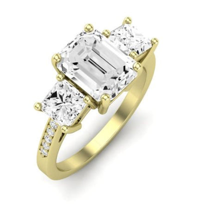 Dietes Moissanite Matching Band Only (does Not Include Engagement Ring) For Ring With Emerald Center yellowgold