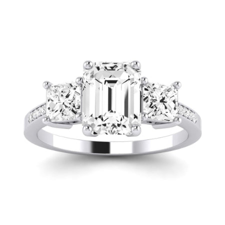 Dietes Moissanite Matching Band Only (does Not Include Engagement Ring) For Ring With Emerald Center whitegold