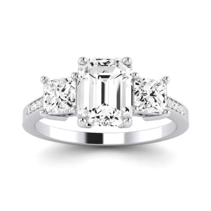 Dietes Moissanite Matching Band Only (does Not Include Engagement Ring) For Ring With Emerald Center whitegold