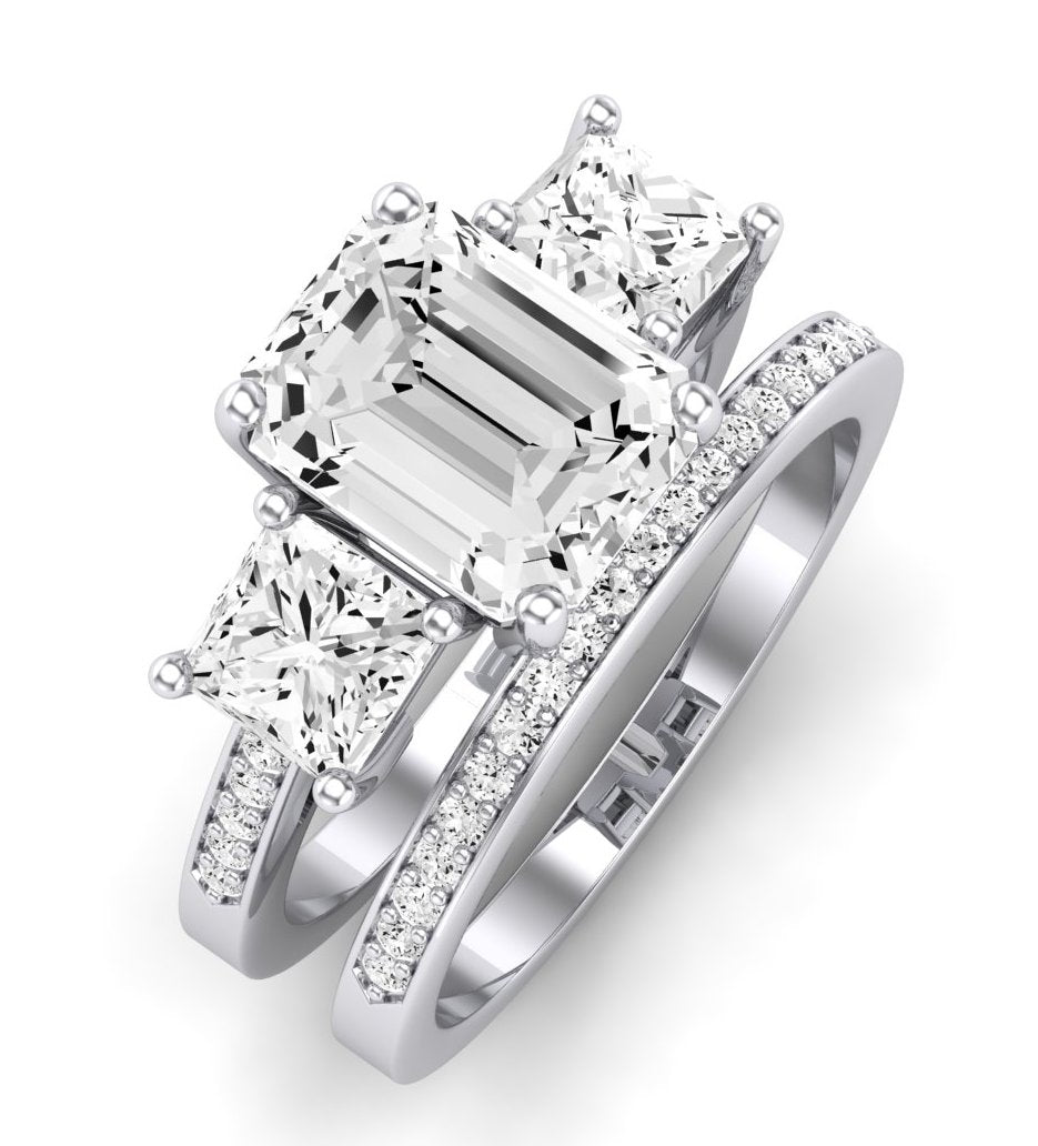 Dietes Moissanite Matching Band Only (does Not Include Engagement Ring) For Ring With Emerald Center whitegold