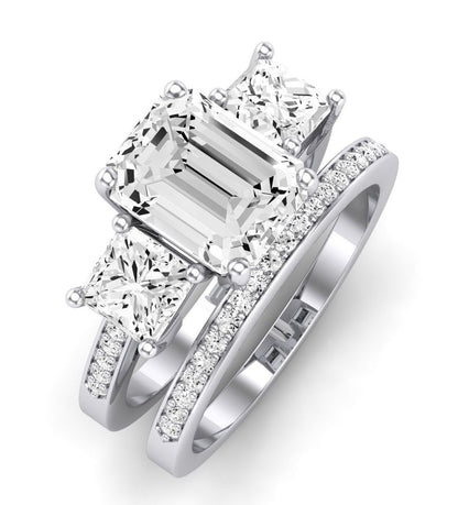 Dietes Moissanite Matching Band Only (does Not Include Engagement Ring) For Ring With Emerald Center whitegold