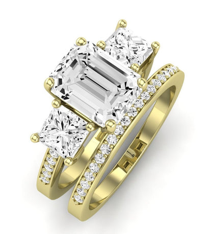Dietes Moissanite Matching Band Only (does Not Include Engagement Ring) For Ring With Emerald Center yellowgold