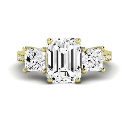 Dietes Moissanite Matching Band Only (does Not Include Engagement Ring) For Ring With Emerald Center yellowgold
