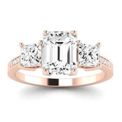 Dietes Moissanite Matching Band Only (does Not Include Engagement Ring) For Ring With Emerald Center rosegold