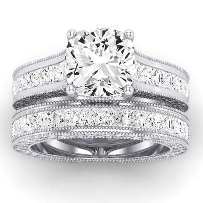 Edelweiss Moissanite Matching Band Only (does Not Include Engagement Ring) For Ring With Cushion Center whitegold