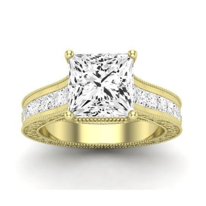 Edelweiss Moissanite Matching Band Only (does Not Include Engagement Ring) For Ring With Princess Center yellowgold