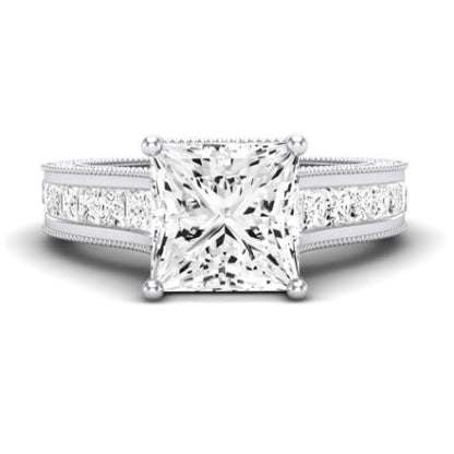 Edelweiss Moissanite Matching Band Only (does Not Include Engagement Ring) For Ring With Princess Center whitegold