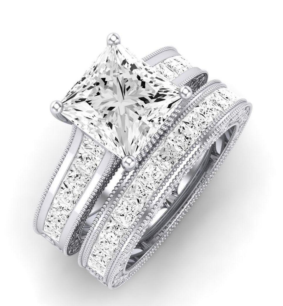 Edelweiss Moissanite Matching Band Only (does Not Include Engagement Ring) For Ring With Princess Center whitegold