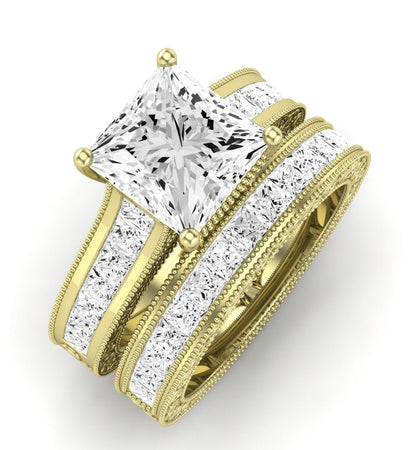 Edelweiss Moissanite Matching Band Only (does Not Include Engagement Ring) For Ring With Princess Center yellowgold
