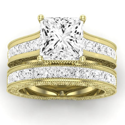 Edelweiss Moissanite Matching Band Only (does Not Include Engagement Ring) For Ring With Princess Center yellowgold