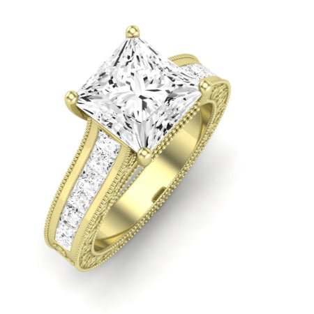 Edelweiss Moissanite Matching Band Only (does Not Include Engagement Ring) For Ring With Princess Center yellowgold