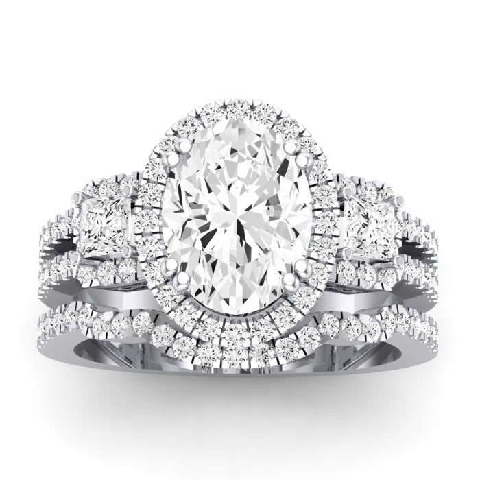Erica Moissanite Matching Band Only (does Not Include Engagement Ring) For Ring With Oval Center whitegold
