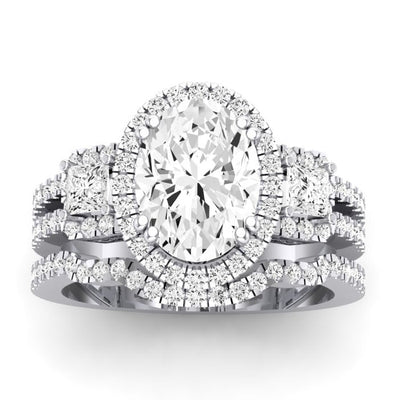 Erica Moissanite Matching Band Only (does Not Include Engagement Ring) For Ring With Oval Center whitegold