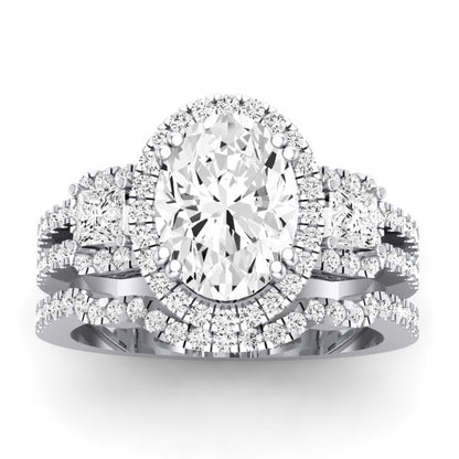 Erica Moissanite Matching Band Only (does Not Include Engagement Ring) For Ring With Oval Center whitegold