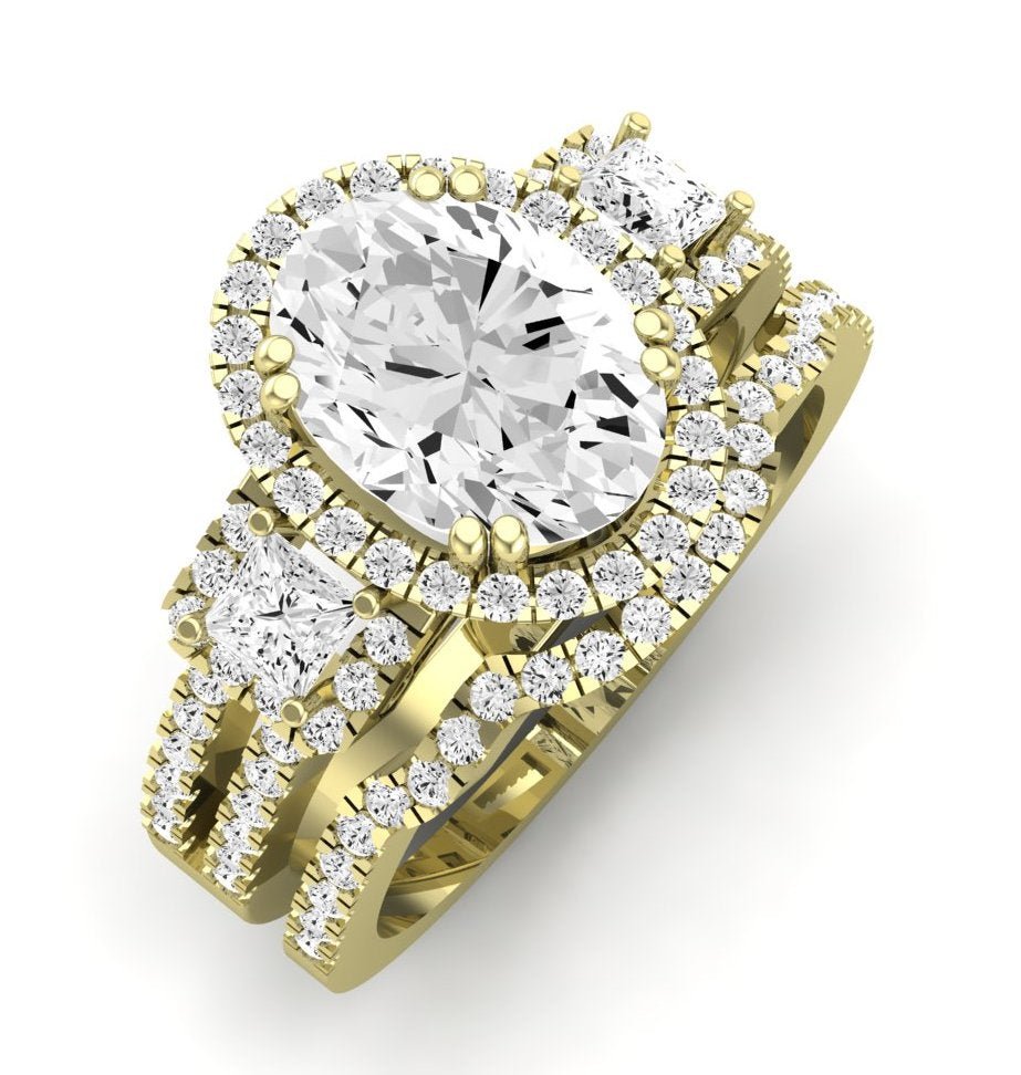 Erica Moissanite Matching Band Only (does Not Include Engagement Ring) For Ring With Oval Center yellowgold