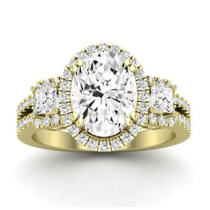 Erica Moissanite Matching Band Only (does Not Include Engagement Ring) For Ring With Oval Center yellowgold