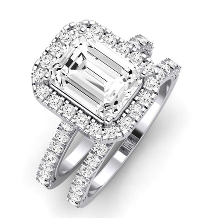 Florizel Moissanite Matching Band Only (does Not Include Engagement Ring) For Ring With Emerald Center whitegold