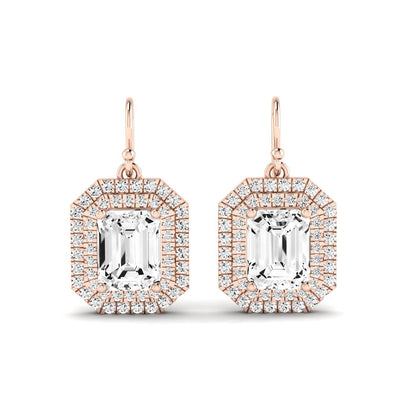 Forrest Emerald Cut Moissanite Halo Drop Earrings rosegold