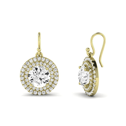 Forrest Round Cut Diamond Halo Drop Earrings (Clarity Enhanced) yellowgold