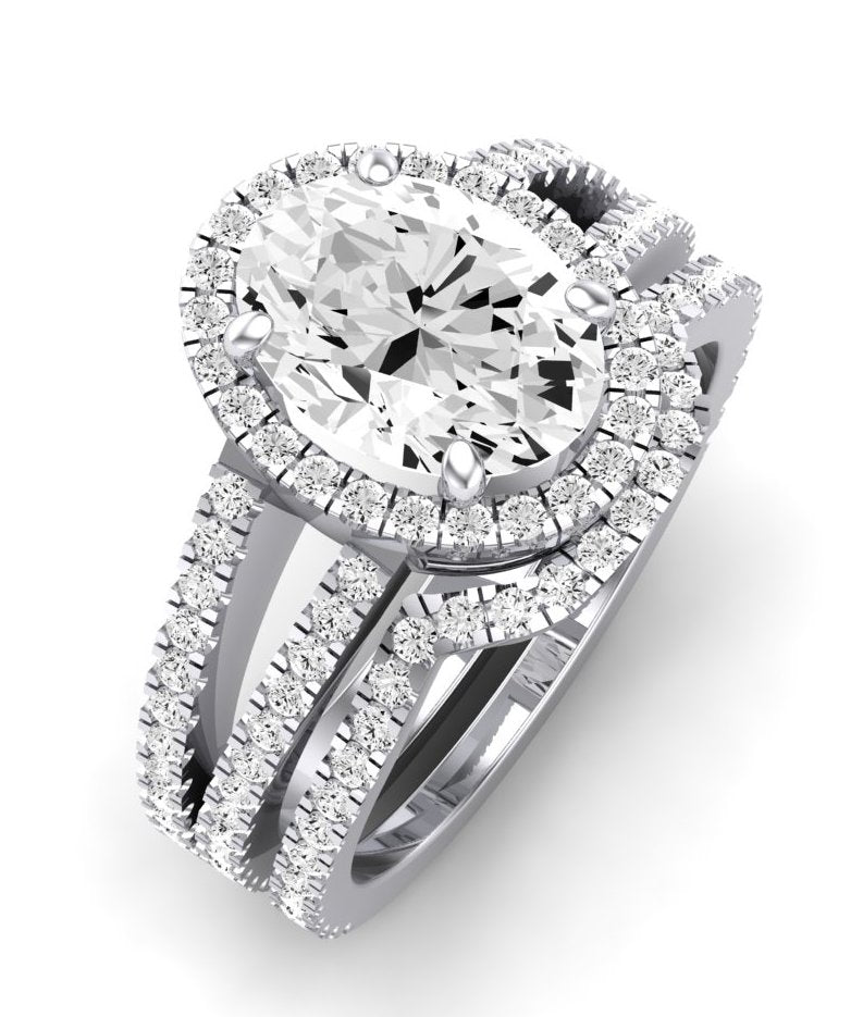 Freesia Moissanite Matching Band Only (does Not Include Engagement Ring) For Ring With Oval Center whitegold
