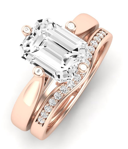 Gardenia Diamond Matching Band Only ( Engagement Ring Not Included)  For Ring With Emerald Center rosegold