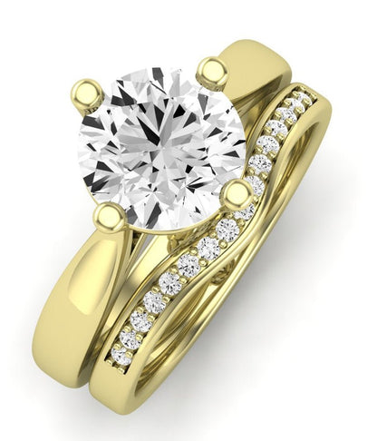 Gardenia Moissanite Matching Band Only (does Not Include Engagement Ring) For Ring With Round Center yellowgold