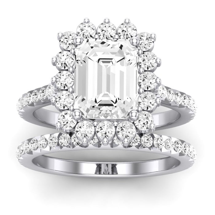 Gazania Diamond Matching Band Only (does Not Include Engagement Ring) For Ring With Emerald Center whitegold