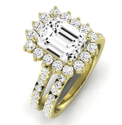 Gazania Moissanite Matching Band Only (does Not Include Engagement Ring) For Ring With Emerald Center yellowgold