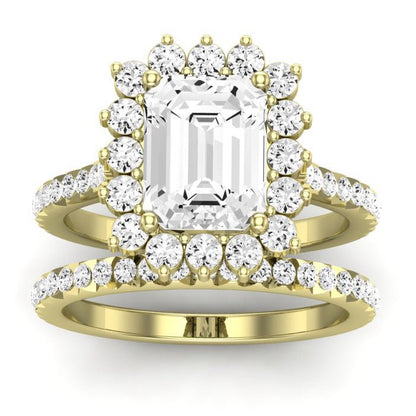 Gazania Moissanite Matching Band Only (does Not Include Engagement Ring) For Ring With Emerald Center yellowgold