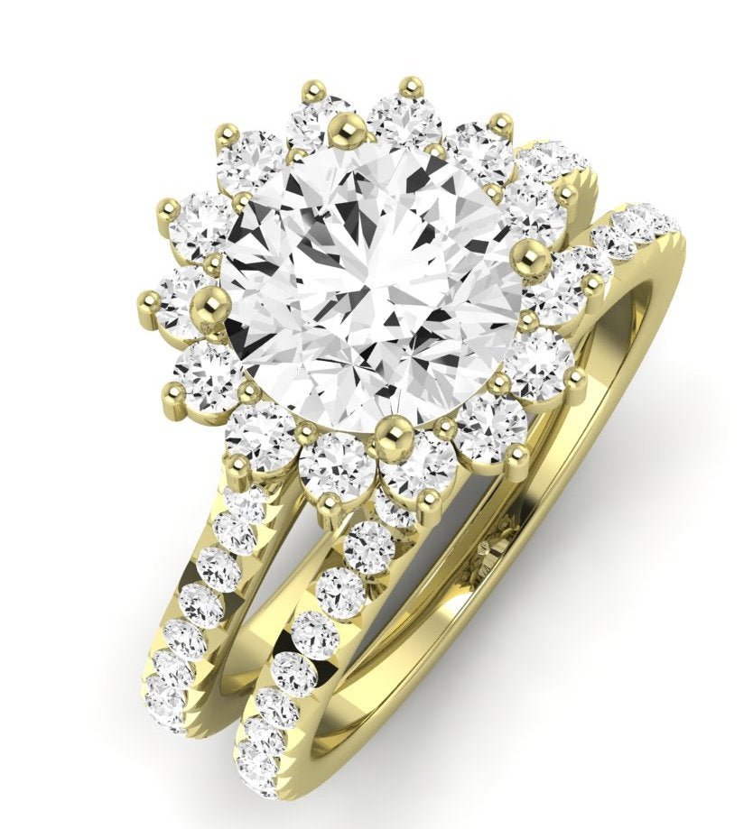 Gazania Moissanite Matching Band Only (does Not Include Engagement Ring) For Ring With Round Center yellowgold