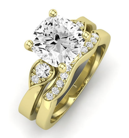 Hibiscus Diamond Matching Band Only (does Not Include Engagement Ring)  For Ring With Cushion Center yellowgold