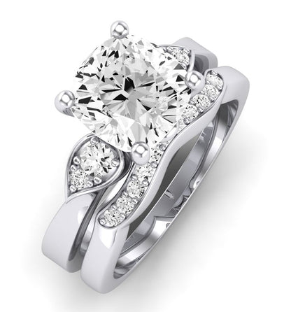 Hibiscus Diamond Matching Band Only (does Not Include Engagement Ring)  For Ring With Cushion Center whitegold