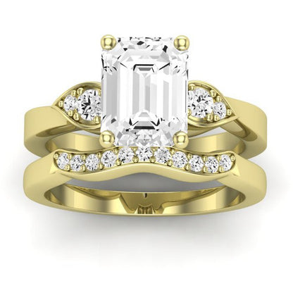 Hibiscus Emerald Moissanite Bridal Set yellowgold