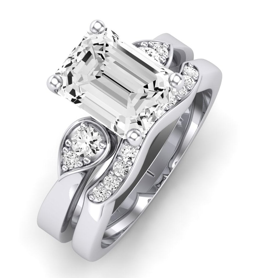 Hibiscus Emerald Moissanite Bridal Set whitegold
