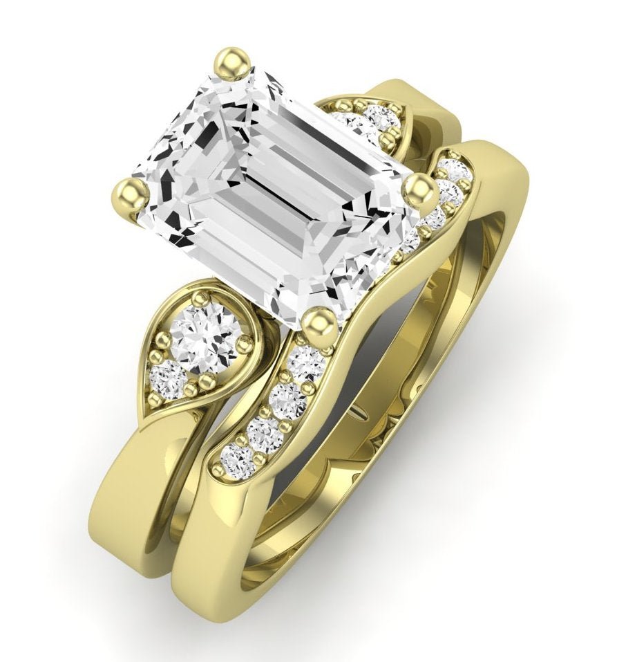 Hibiscus Emerald Moissanite Bridal Set yellowgold