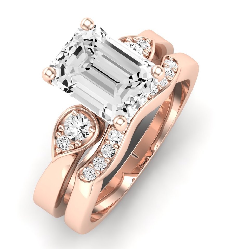 Hibiscus Emerald Moissanite Bridal Set rosegold