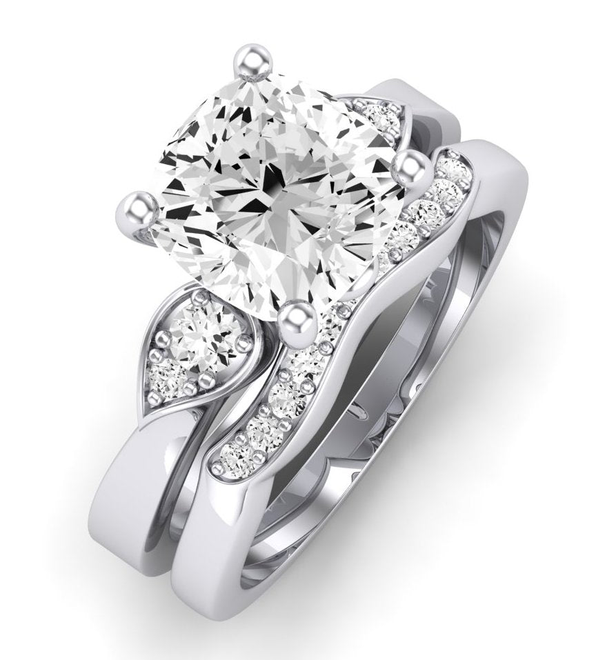 Hibiscus Diamond Matching Band Only (does Not Include Engagement Ring)  For Ring With Cushion Center whitegold