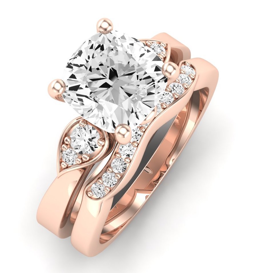 Hibiscus Diamond Matching Band Only (does Not Include Engagement Ring)  For Ring With Cushion Center rosegold