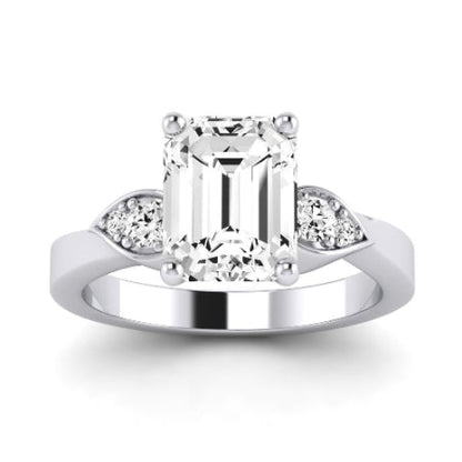 Hibiscus Diamond Matching Band Only (does Not Include Engagement Ring)  For Ring With Emerald Center whitegold