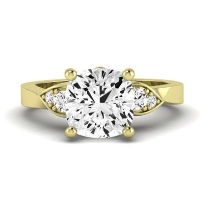 Hibiscus Moissanite Matching Band Only (does Not Include Engagement Ring)  For Ring With Cushion Center yellowgold